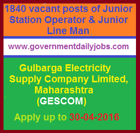 GESCOM RECRUITMENT 2016 APPLY ONLINE FOR JR LINE MAN & JR S O POSTS