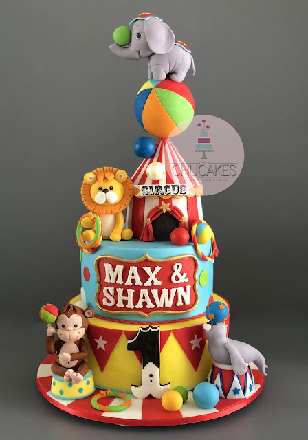 2 tier carnival circus cake animals lion seal monkey elephant singapore chucakes fondant cake