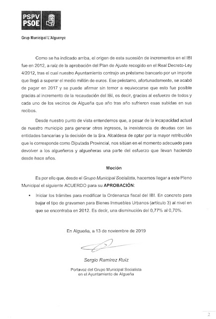 Psoe Algueña Alguenya bajada impuesto IBI