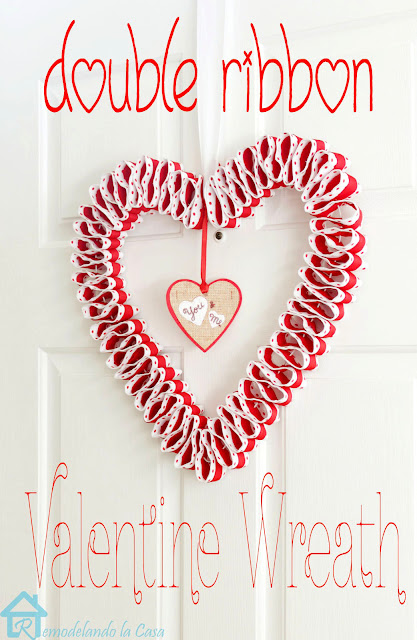 Valentine's day wreath with red and white ribbon