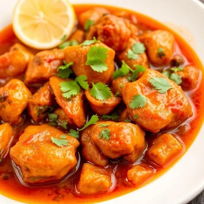 Chicken Karahi served hot in a traditional wok garnished with ginger and coriander