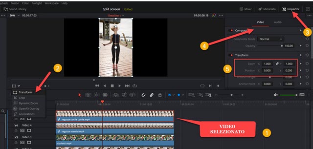 trasformazione di un video con davinci resolve