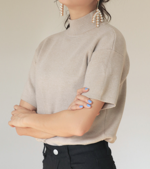 High Neck Knit T-Shirt