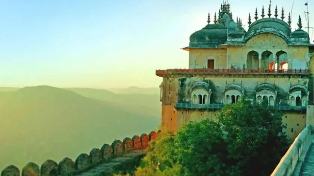 Alwar Fort (Bala Quila) overlooks the city of Alwar, Rajasthan, with the Aravalli Range in the background.