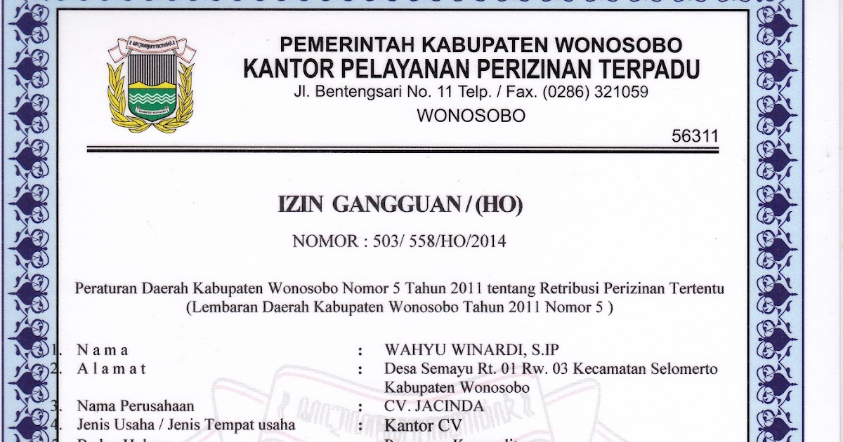 Desa Mandiri: contoh surat HO / izin gangguan