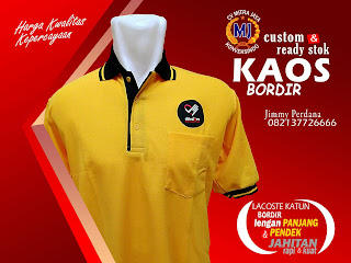 kaos custom. desain sendiri (desain pelanggan) bikin/buat/pesan di konveksi kaos custom (cv mitra jaya konveksindo) kontak wa 082137726666. kami siap melayani pembuatan (stok) kaos dengan desain custom untuk bordir atau sablon.