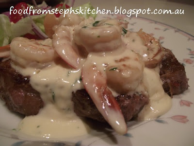 Surf and Turf with creamy garlic sauce