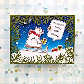 Sunny Studio Stamps: Christmas Garland Frame Dies Playful Polar Bears Santa Claus Lane Woodland Border Dies Merry Christmas Card by Franci Vignoli
