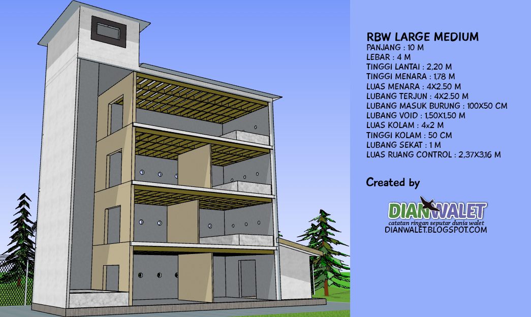 Desain Gedung Walet  RBW 4X10 Lengkap Dengan Sekat Ruang 