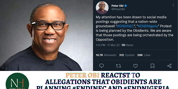 Peter Obi reacts to allegations that Obidients are planning #EndInec and #EndNigeria protest