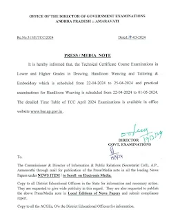 TCC Examinations from 22.04.2024 to 01.05.2024 Press note