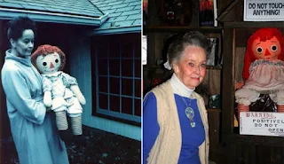 Lorraine Warren avec la véritable Annabelle, dans les années 70 et de nos jours