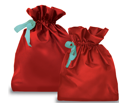 red fabric gift bags, two sizes