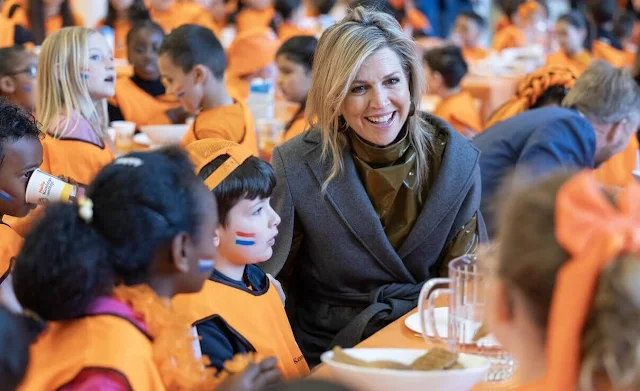 Queen Maxima wore a khaki green vegan leather top from Natan Couture Fall Winter 2024 collection