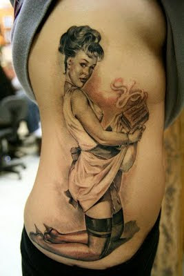 Pinup Girl Tattoo on Rib