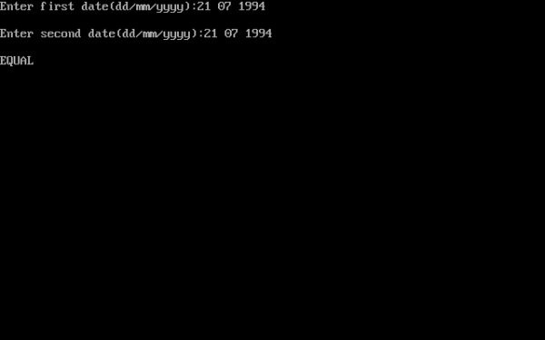 C program that compare two given dates. To store a date use a structure that contains three members namely day, month and year. If dates are equal then display a message as EQUAL otherwise UNEQUAL