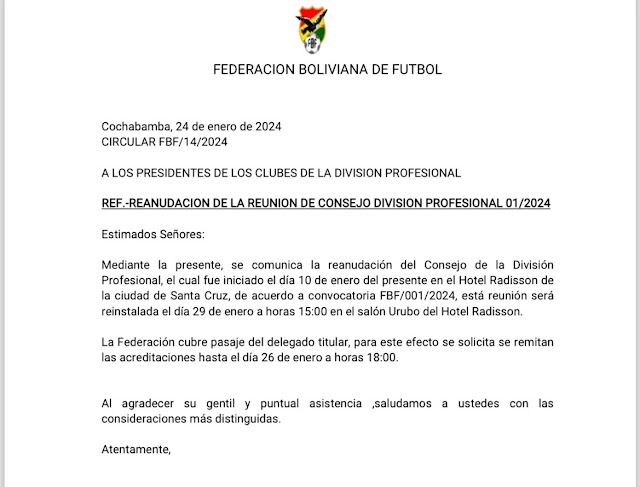 FBF Convoca al Consejo de División Profesional para aprobar reglamento y fixture del Torneo 2024