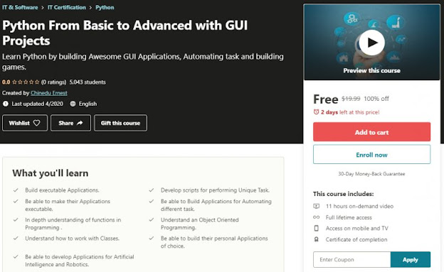 [100% Off] Python From Basic to Advanced with GUI Projects| Worth 19,99$