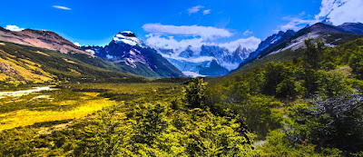 Valle del Río Fitz Roy, con el Cerro Solo y Cerro Torre, Aguja Egger, Punta Herron y Aguja Standhardt