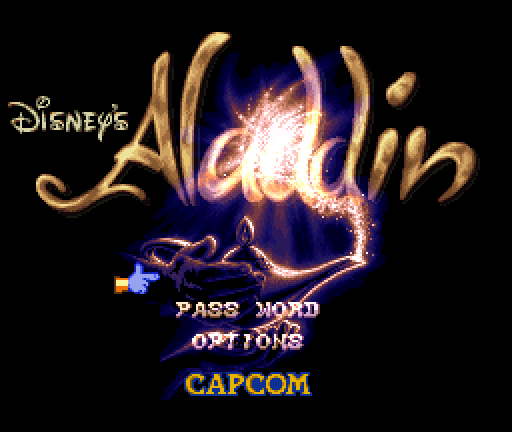 Disney's Aladdin title screen for the Super Nintendo