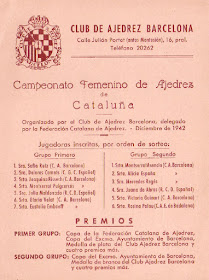 Lista de inscritas y premios a repartir en el V Campeonato Femenino de Ajedrez de Catalunya 1942