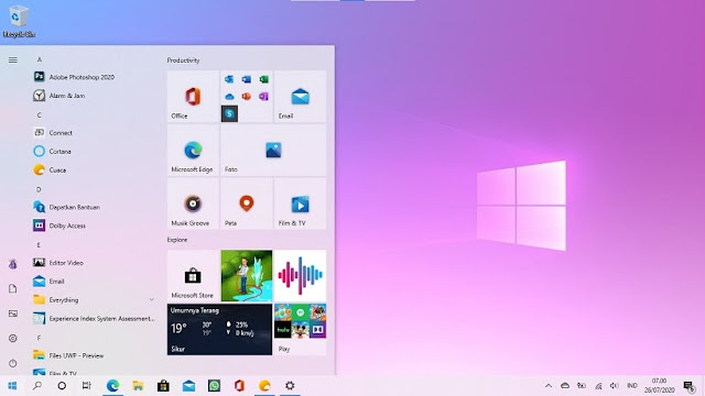 Start Menu Windows 10 20H2 - CaraGw.com