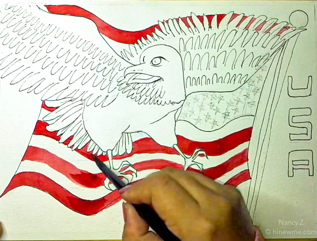 How to draw watercolor USA flag and Eagle, step by step, come to see my web online class#watercolor