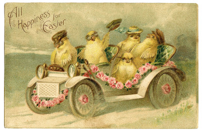 Vintage Easter Image - Chicks Riding in Car