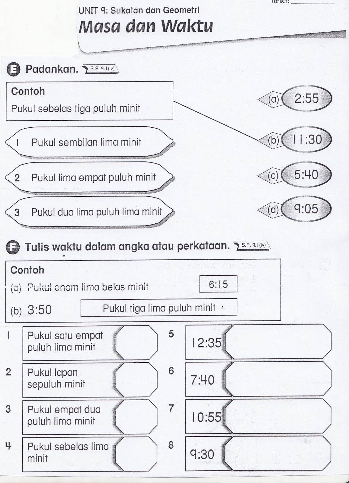 SUDUT MATEMATIK: Lembaran Kerja 8 ( Masa dan Waktu )