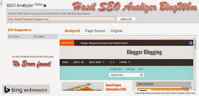 Blogger Blogging, hasil SEO Analizer