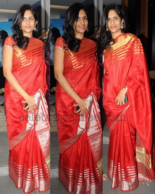 Red Uppada With Puffed Blouse