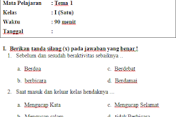 Soal UAS PAS Kelas 1 Tema 1 Diriku Semester 1 tahun 2020