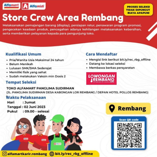 Lowongan Kerja Pegawai Store Crew PT Sumber Alfaria Trijaya Tbk Alfamart Rembang
