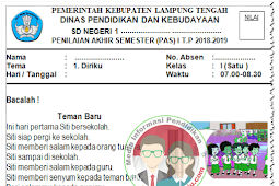 Soal UAS Kelas 1 Semester 1 Kurikulum 2013 Revisi 2018 / 2019