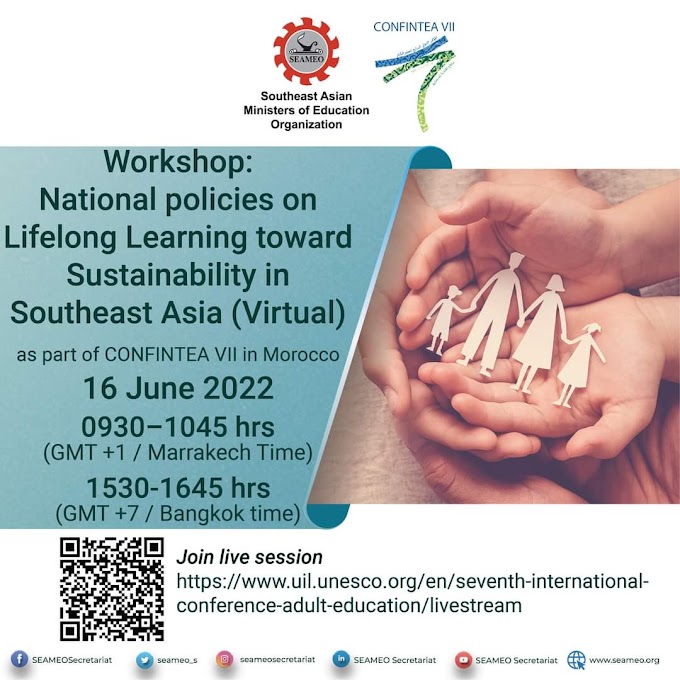 Virtual workshop National policies on Lifelong Learning toward Sustainability in Southeast Asia co-hosted by the SEAMEO Secretariat | June 16 | Register here!