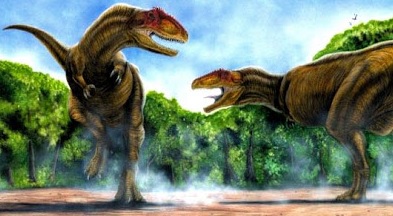 Imagen del Sinraptor peleando a colores