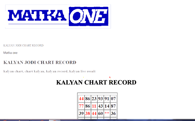 KALYAN CHART, KALYAN JODI CHART RECORD