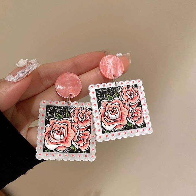 [ cordell.vn ] CORDELL Sweet Acrylic Flower Earrings Simple Boho Earrings Female Dangle Earrings Heart Girl Stud Earrings Love Beach Earrings Geometric Personality Korean Earrings