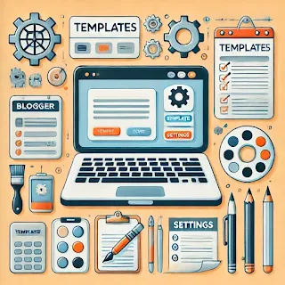 Laptop with a Blogger dashboard and customization icons