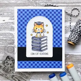 Sunny Studio Stamps: Grad Cat Frilly Frame Dies Stitched Arch Dies Cat Themed Congratulations Card by Lynn Put