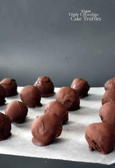 vegan triple chocolate cake truffles