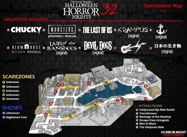 First Halloween Horror Nights 32 Speculation Map Released for Universal Studios Florida