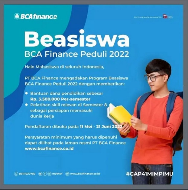 Program Beasiswa BCA Finance Peduli 2022, Raih Dana Pendidikan 3,5 Juta/Semester Deadline 21 Juni 2022