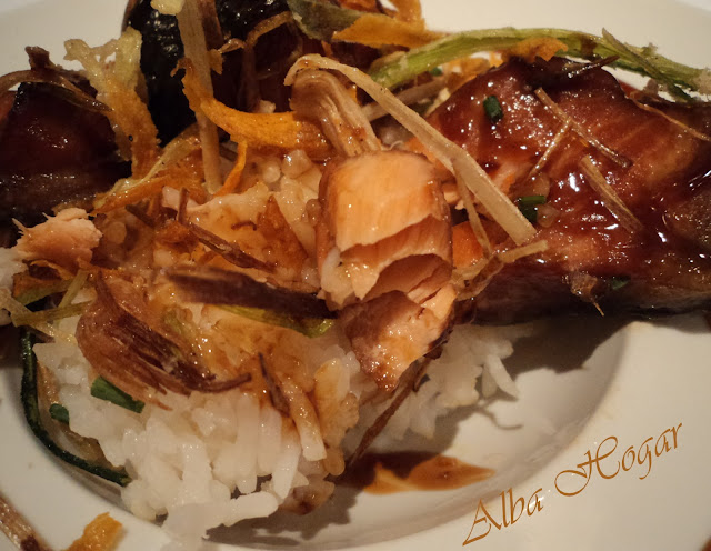 salmón teriyaki con arroz basmati alba hogar