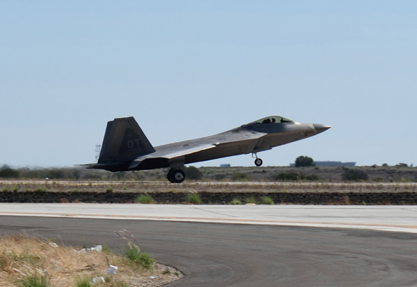 The F-22 Raptor prepares to land after its demo at the Miramar Air Show in San Diego, CA...on September 24, 2022.