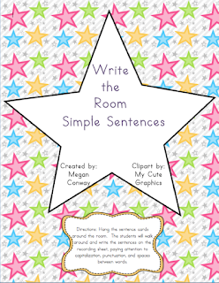 Write Around the Room: Simple Sentences, www.justteachy.blogspot.com