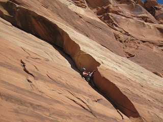 A 5.8 traditional climb in Monument Canyon