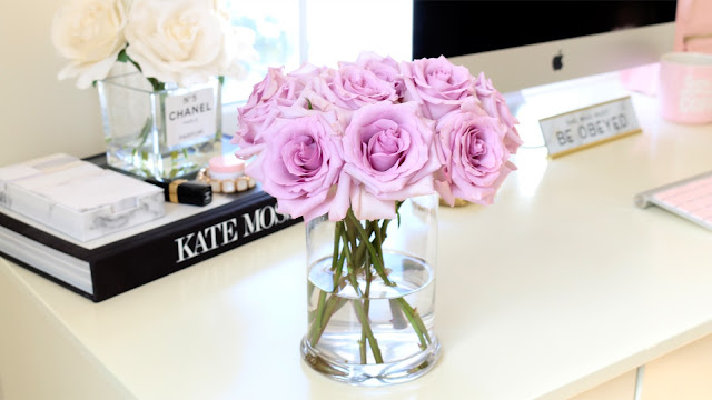 Purple Roses, Girly Desk, Desk Decor