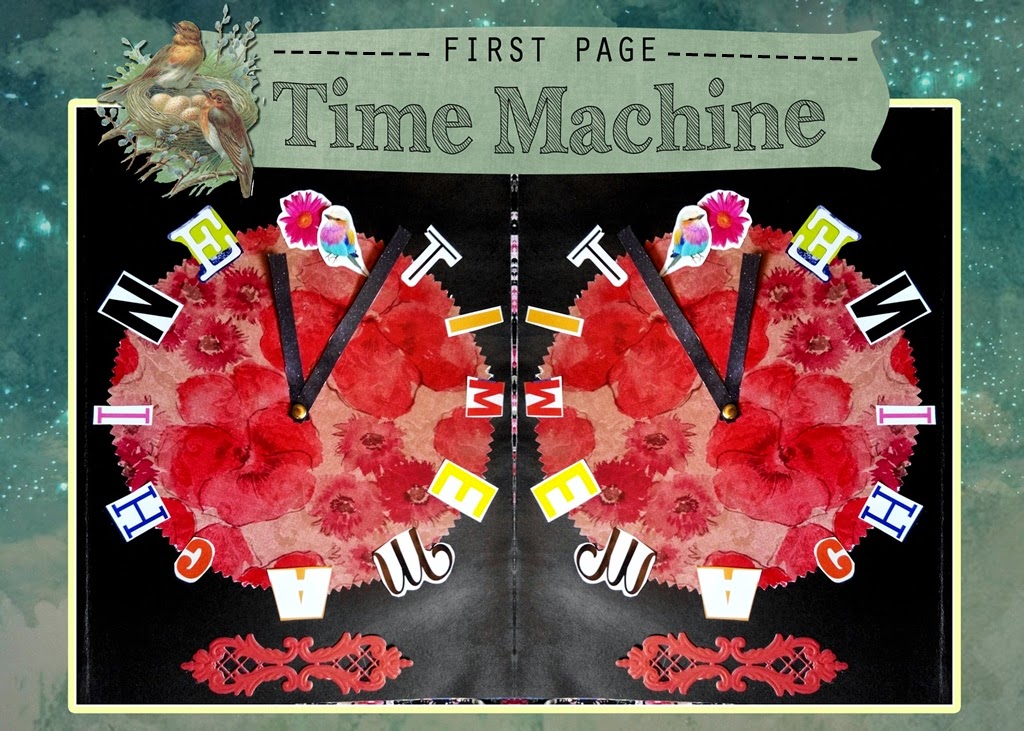 Membuat scrapbook: first page - time machine - SCRAPTERRA