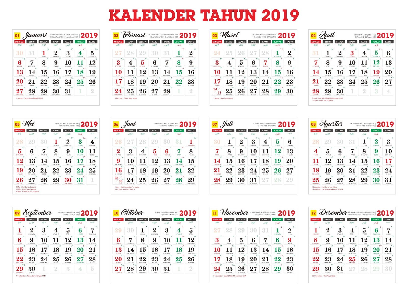 Master Kalender Tahun 2019 Cdr Id Vector